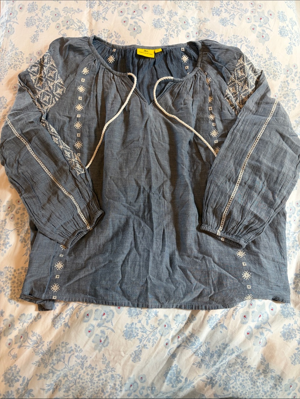 Roller Rabbit Indigo Blue Embroidered Peasant Tunic